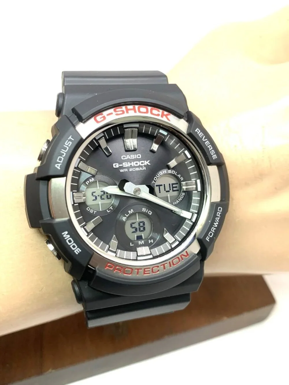 Casio Mens Watch G-Shock GAS100 Black Resin Analog Digital Tough Solar 47mm 5445